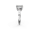 White gold Three-Stone Emerald Brilliant Cut Solitaire Ring with Prong Setting on a Classic Band 2