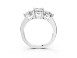 White gold Three-Stone Emerald Brilliant Cut Solitaire Ring with Prong Setting on a Classic Band 3