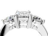 White gold Three-Stone Emerald Brilliant Cut Solitaire Ring with Prong Setting on a Classic Band 4