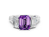 White gold Three-Stone Emerald Cut Amethyst Braided Band Ring with Four-Prong Setting_36
