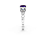 White gold Three-Stone Emerald Cut Amethyst Braided Band Ring with Four-Prong Setting_38