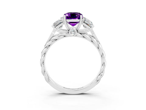 White gold Three-Stone Emerald Cut Amethyst Braided Band Ring with Four-Prong Setting_39