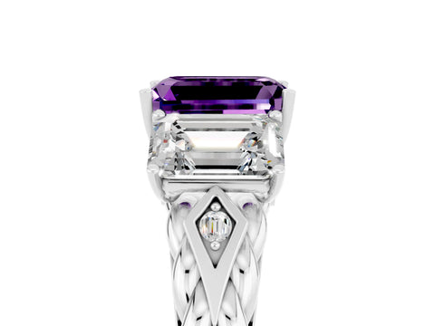 White gold Three-Stone Emerald Cut Amethyst Braided Band Ring with Four-Prong Setting_41