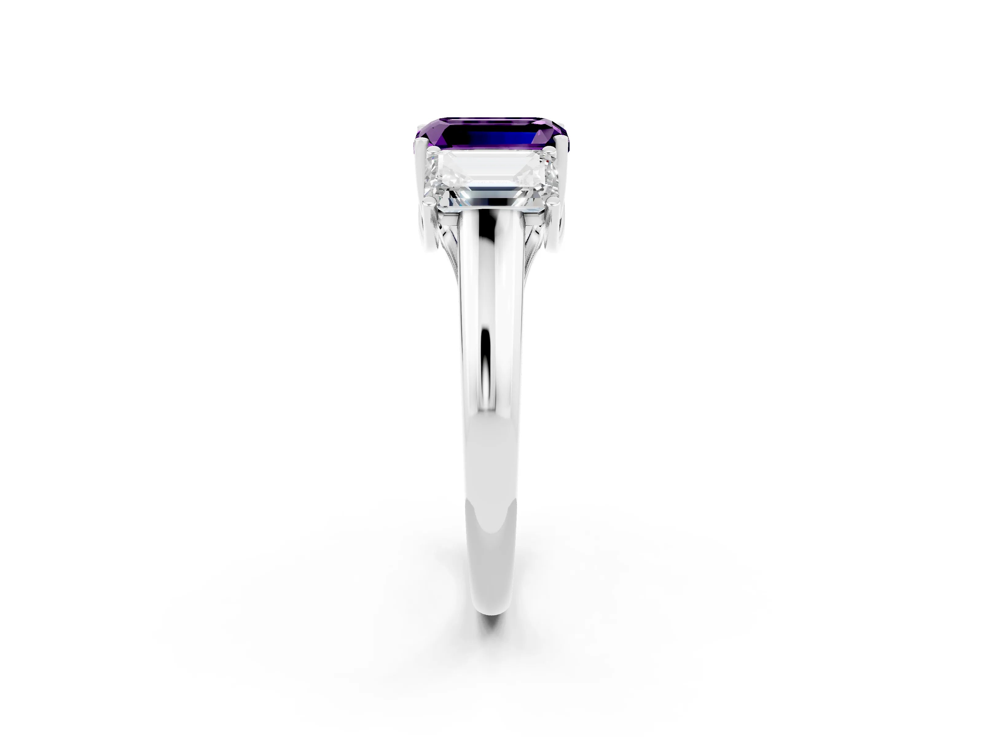 White gold Three-Stone Emerald Cut Amethyst Engagement Ring with Prong Setting_38