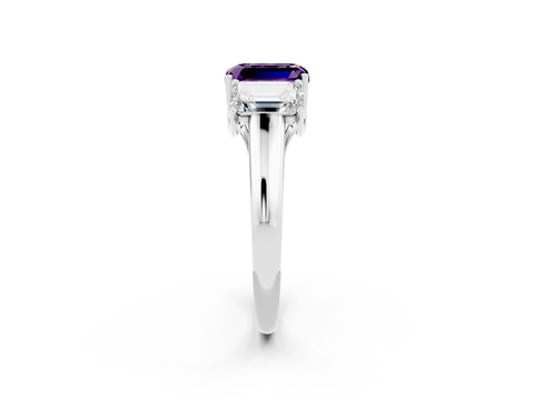 White gold Three-Stone Emerald Cut Amethyst Engagement Ring with Prong Setting_38