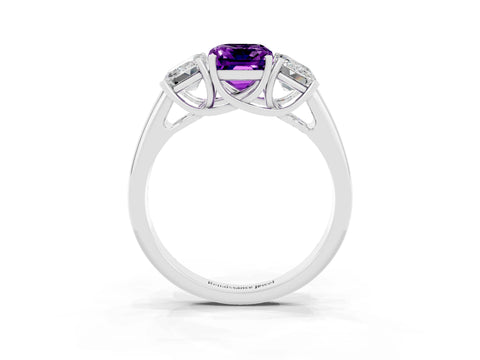 White gold Three-Stone Emerald Cut Amethyst Engagement Ring with Prong Setting_39