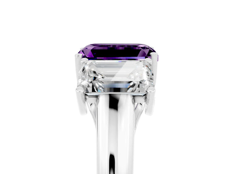 White gold Three-Stone Emerald Cut Amethyst Engagement Ring with Prong Setting_41