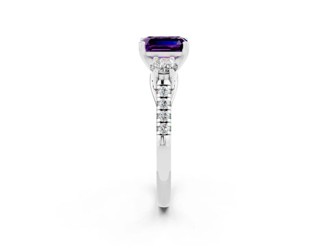 White gold Three-Stone Emerald Cut Amethyst Pavé Band with Four-Prong Setting_2