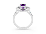 White gold Three-Stone Emerald Cut Amethyst Pavé Band with Four-Prong Setting_3