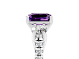 White gold Three-Stone Emerald Cut Amethyst Pavé Band with Four-Prong Setting_5