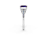White gold Three-Stone Emerald Cut Amethyst Ring with Pavé Band and Prong Setting_14