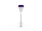 White gold Three-Stone Emerald Cut Amethyst Ring with Pear Side Stones and Four-Prong Setting_2