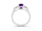 White gold Three-Stone Emerald Cut Amethyst Ring with Pear Side Stones and Four-Prong Setting_3