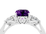 White gold Three-Stone Emerald Cut Amethyst Ring with Pear  Side Stones in Four-Prong Setting_16