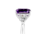 White gold Three-Stone Emerald Cut Amethyst Ring with Pear  Side Stones in Four-Prong Setting_17