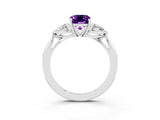 White gold Three-Stone Emerald Cut Amethyst Ring with Pear  Side Stones in Four-Prong Setting_51