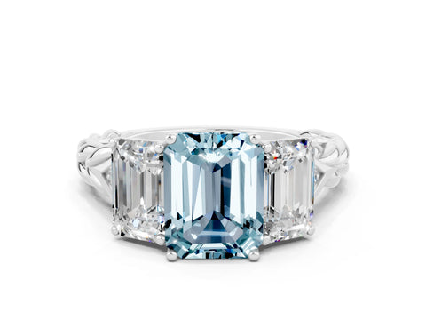 White gold Three-Stone Emerald Cut Aquamarine Braided Band Ring with Four-Prong Setting_36