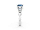 White gold Three-Stone Emerald Cut Aquamarine Braided Band Ring with Four-Prong Setting_38