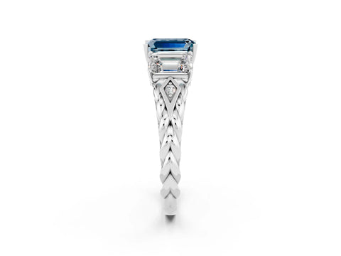 White gold Three-Stone Emerald Cut Aquamarine Braided Band Ring with Four-Prong Setting_38