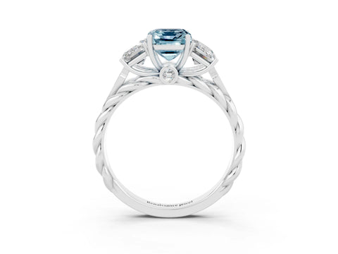 White gold Three-Stone Emerald Cut Aquamarine Braided Band Ring with Four-Prong Setting_39