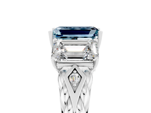 White gold Three-Stone Emerald Cut Aquamarine Braided Band Ring with Four-Prong Setting_41