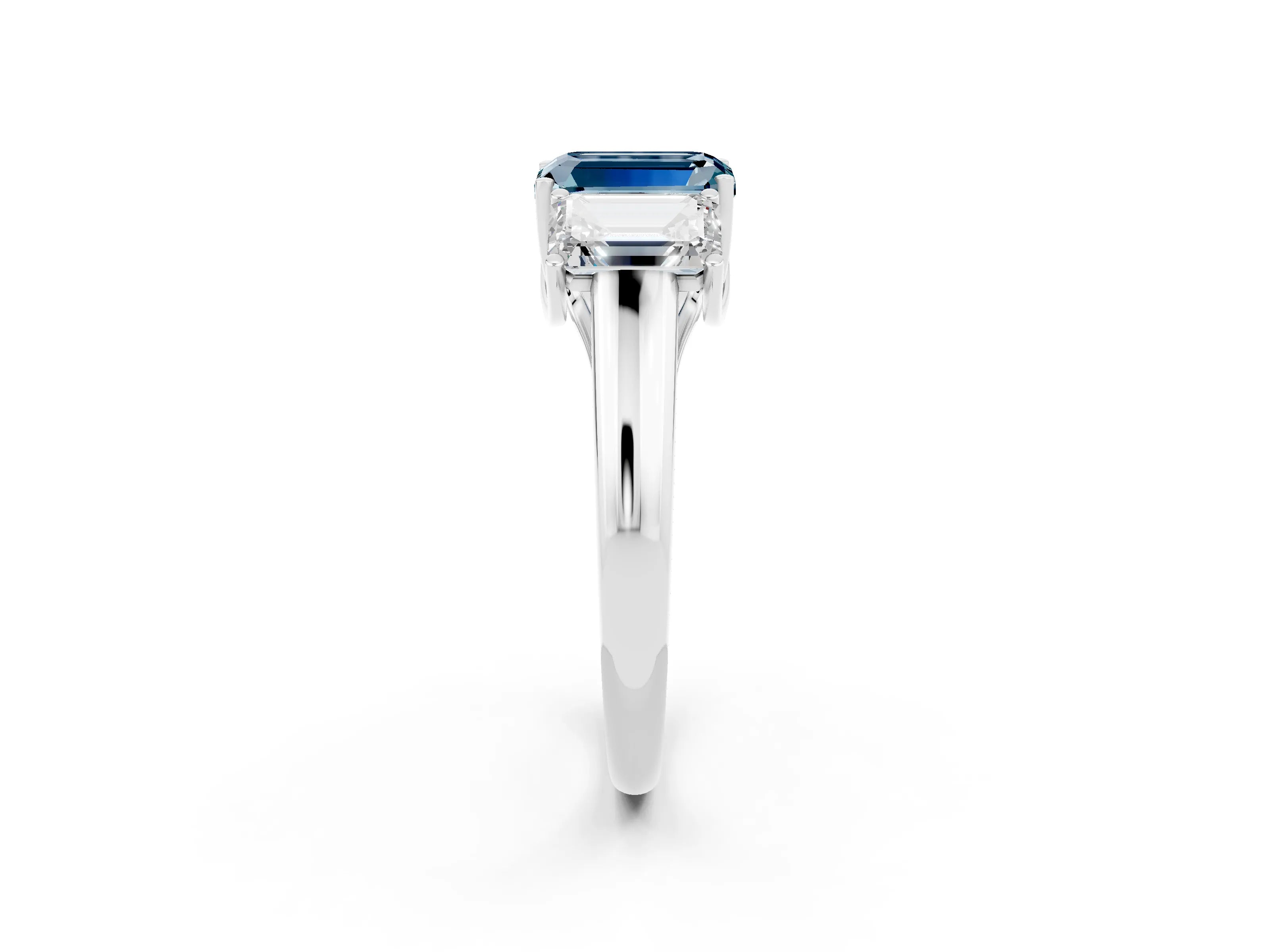 White gold Three-Stone Emerald Cut Aquamarine Engagement Ring with Prong Setting_2