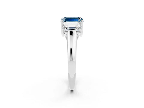 White gold Three-Stone Emerald Cut Aquamarine Engagement Ring with Prong Setting_2