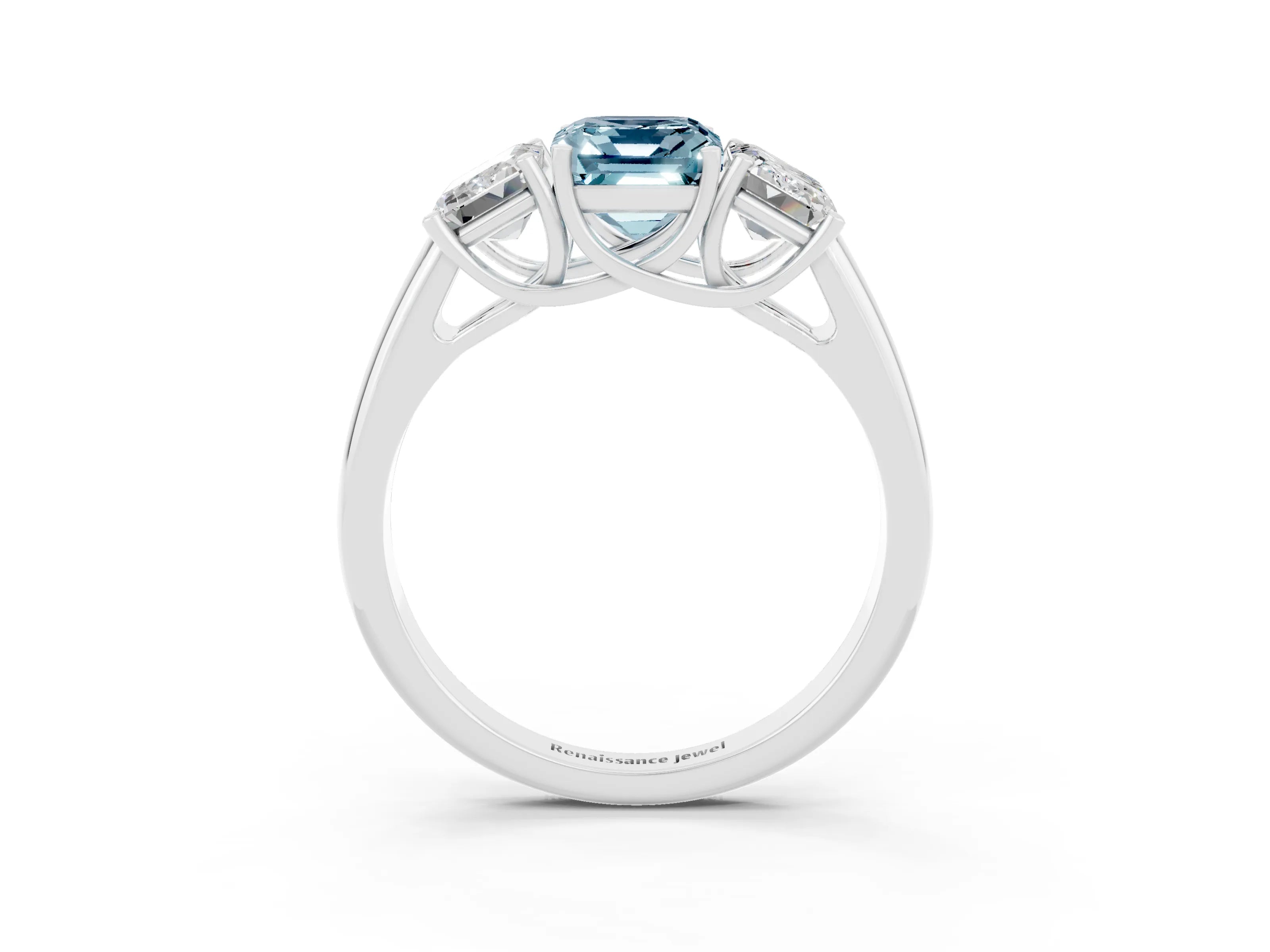 White gold Three-Stone Emerald Cut Aquamarine Engagement Ring with Prong Setting_3