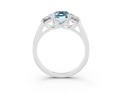 White gold Three-Stone Emerald Cut Aquamarine Engagement Ring with Prong Setting_3