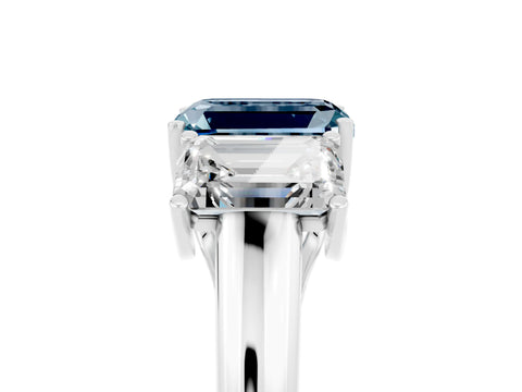 White gold Three-Stone Emerald Cut Aquamarine Engagement Ring with Prong Setting_5