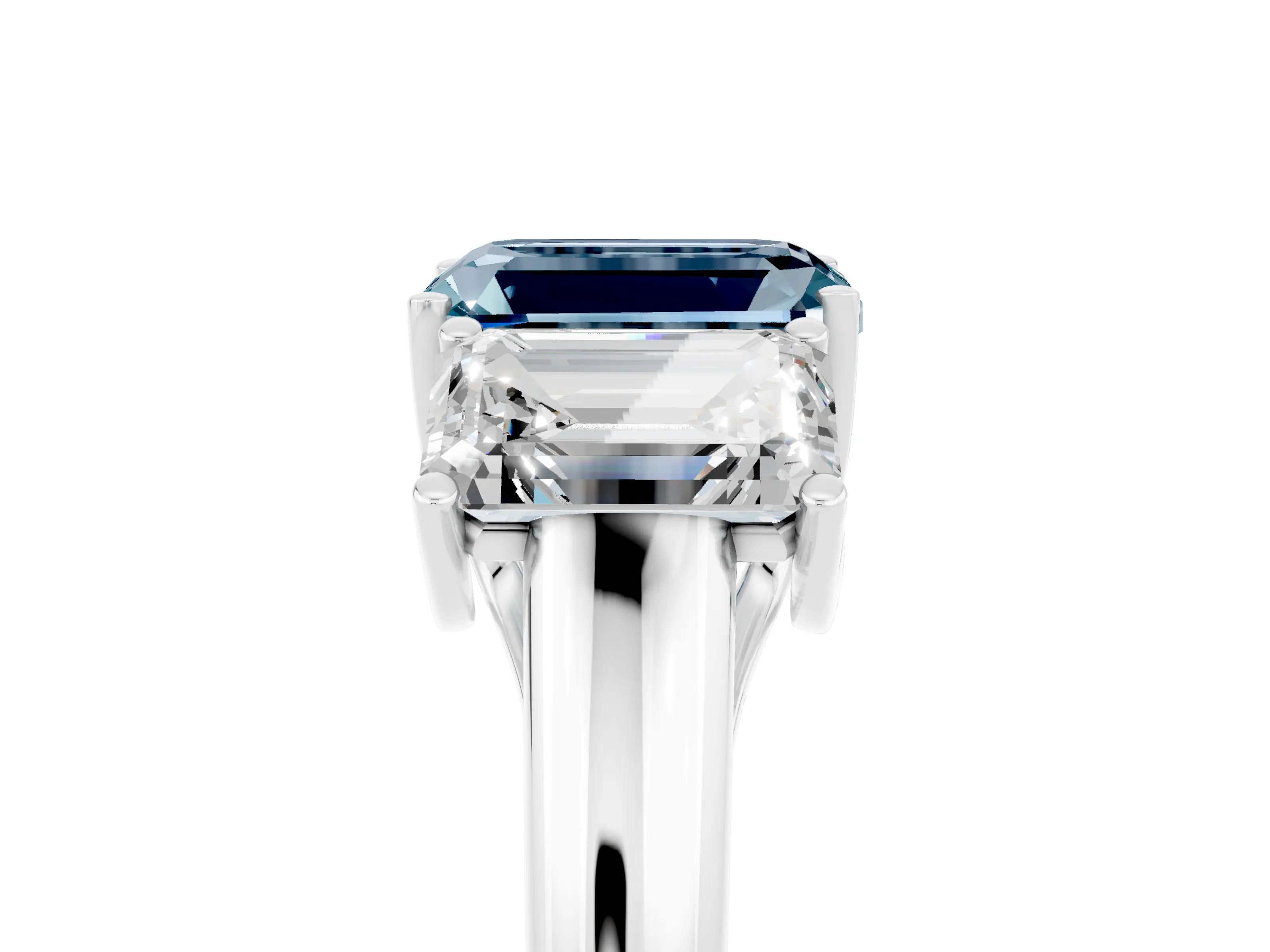 White gold Three-Stone Emerald Cut Aquamarine Engagement Ring with Prong Setting_5