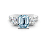 White gold Three-Stone Emerald Cut Aquamarine Pavé Band with Four-Prong Setting