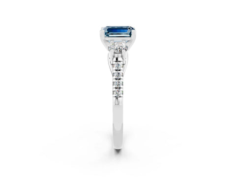 White gold Three-Stone Emerald Cut Aquamarine Pavé Band with Four-Prong Setting_2