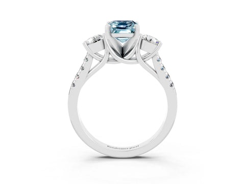 White gold Three-Stone Emerald Cut Aquamarine Pavé Band with Four-Prong Setting_3