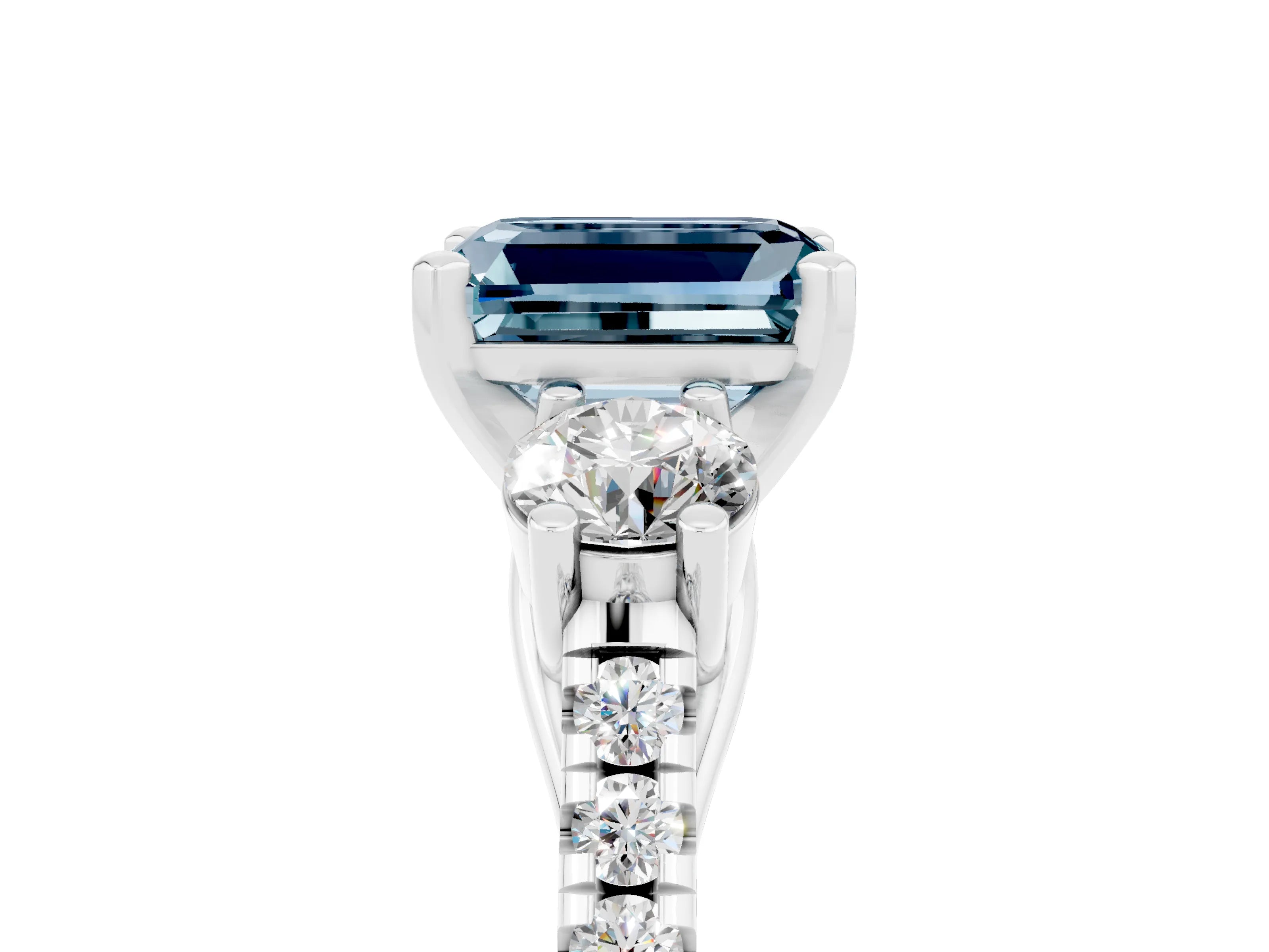 White gold Three-Stone Emerald Cut Aquamarine Pavé Band with Four-Prong Setting_5