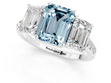 White gold Three-Stone Emerald Cut Aquamarine Ring with Pavé Band and Prong Setting_13