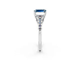 White gold Three-Stone Emerald Cut Aquamarine Ring with Pavé Band and Prong Setting_14