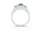 White gold Three-Stone Emerald Cut Aquamarine Ring with Pavé Band and Prong Setting_15