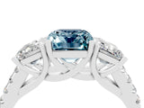 White gold Three-Stone Emerald Cut Aquamarine Ring with Pavé Band and Prong Setting_16