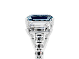 White gold Three-Stone Emerald Cut Aquamarine Ring with Pavé Band and Prong Setting_17