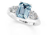 White gold Three-Stone Emerald Cut Aquamarine Ring with Pear Side Stones and Four-Prong Setting_1