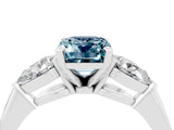 White gold Three-Stone Emerald Cut Aquamarine Ring with Pear Side Stones and Four-Prong Setting_4