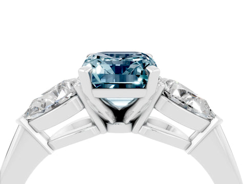 White gold Three-Stone Emerald Cut Aquamarine Ring with Pear Side Stones and Four-Prong Setting_4