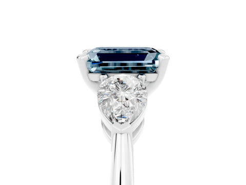 White gold Three-Stone Emerald Cut Aquamarine Ring with Pear Side Stones and Four-Prong Setting_5