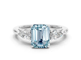 White gold Three-Stone Emerald Cut Aquamarine Ring with Pear  Side Stones in Four-Prong Setting_12