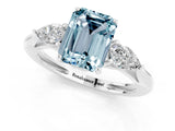 White gold Three-Stone Emerald Cut Aquamarine Ring with Pear  Side Stones in Four-Prong Setting_13
