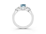 White gold Three-Stone Emerald Cut Aquamarine Ring with Pear  Side Stones in Four-Prong Setting_15