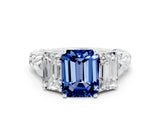 White gold Three-Stone Emerald Cut Blue Sapphire Braided Band Ring with Four-Prong Setting_36