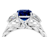 White gold Three-Stone Emerald Cut Blue Sapphire Braided Band Ring with Four-Prong Setting_40