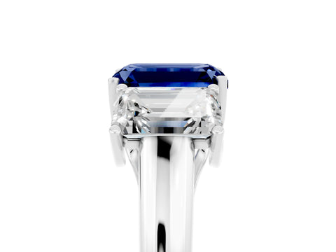 White gold Three-Stone Emerald Cut Blue Sapphire Engagement Ring with Prong Setting_5